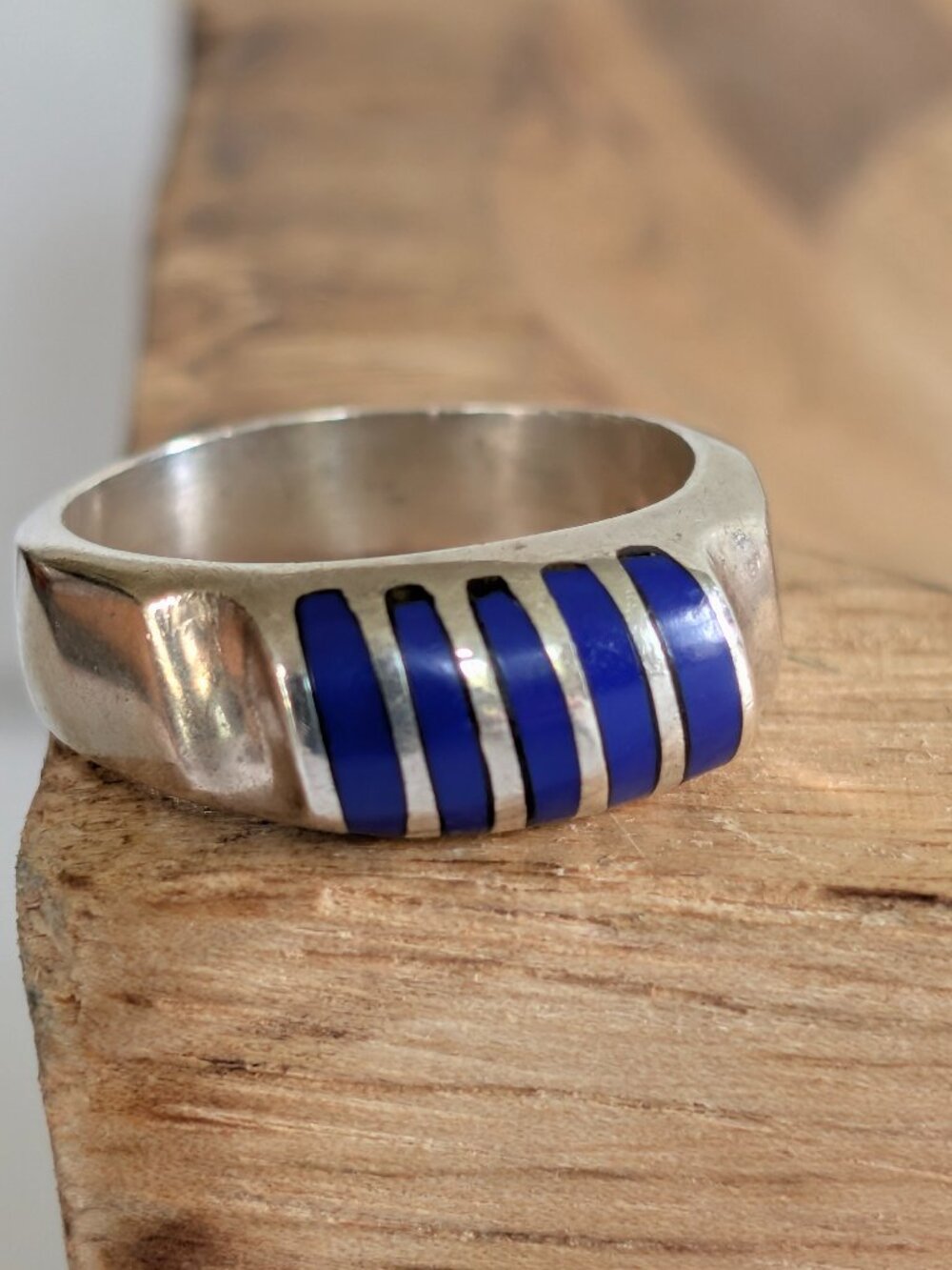 Vintage Taxco Mexico Sterling Lapis Lazuli Inlay Ring Size 8